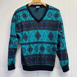 VTG Graff Californiawear Women Southwestern Geometrical V-Neck Size L Sweater